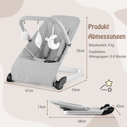 Babywippe Faltbare Babyschaukel mit 5-Punkt-Sicherheitsgurt Tragbarer Wippensitz Grau