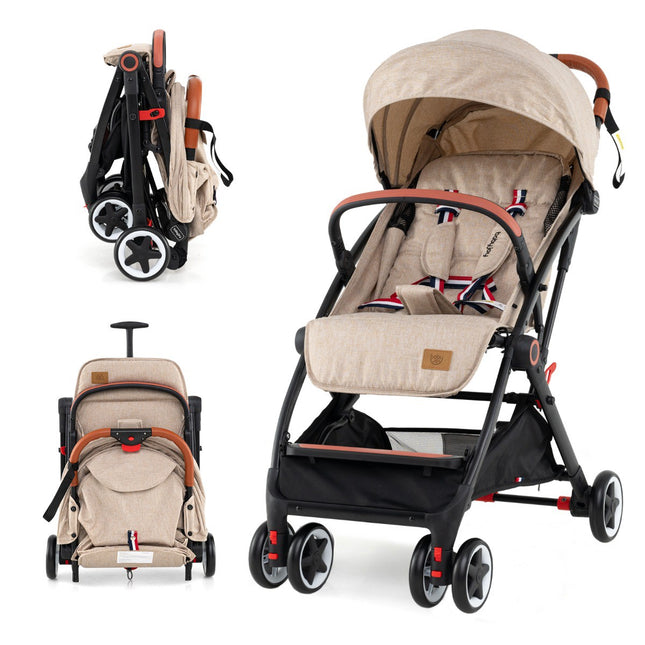 Kinderwagen, schnell zusammenklappbar, 95–175° neigbar, Verdeck, Beige