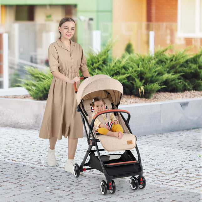 Kinderwagen, schnell zusammenklappbar, 95–175° neigbar, Verdeck, Beige
