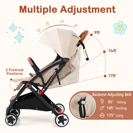 Kinderwagen, schnell zusammenklappbar, 95–175° neigbar, Verdeck, Beige