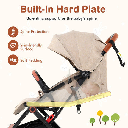 Kinderwagen, schnell zusammenklappbar, 95–175° neigbar, Verdeck, Beige