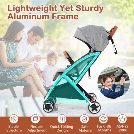 Kinderwagen mit Verdeck, 95-175° Neigung, Grau