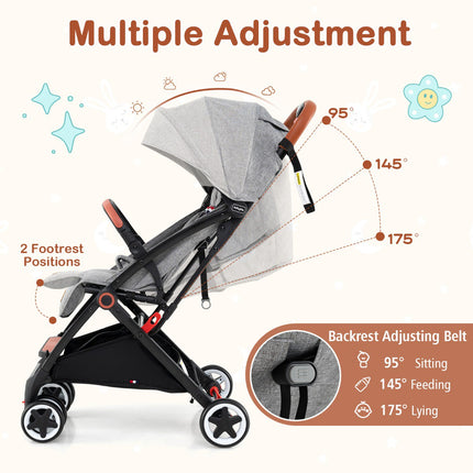 Kinderwagen mit Verdeck, 95-175° Neigung, Grau