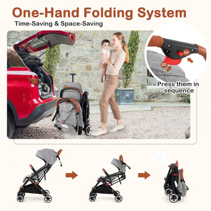 Kinderwagen mit Verdeck, 95-175° Neigung, Grau
