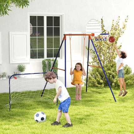 Children's swing - soccer goal, basketball hoop, steel frame