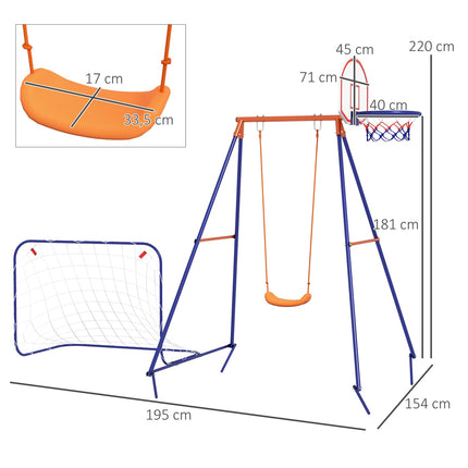 Children's swing - soccer goal, basketball hoop, steel frame