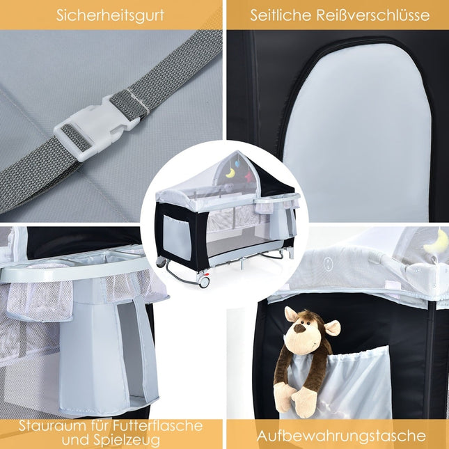 Baby Reisebett mit Einhang, Laufgitter und Wiegefunktion