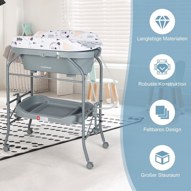 Wickeltisch mit Badewanne Tragbarer Wickeltisch mit PVC-Bezug Grau