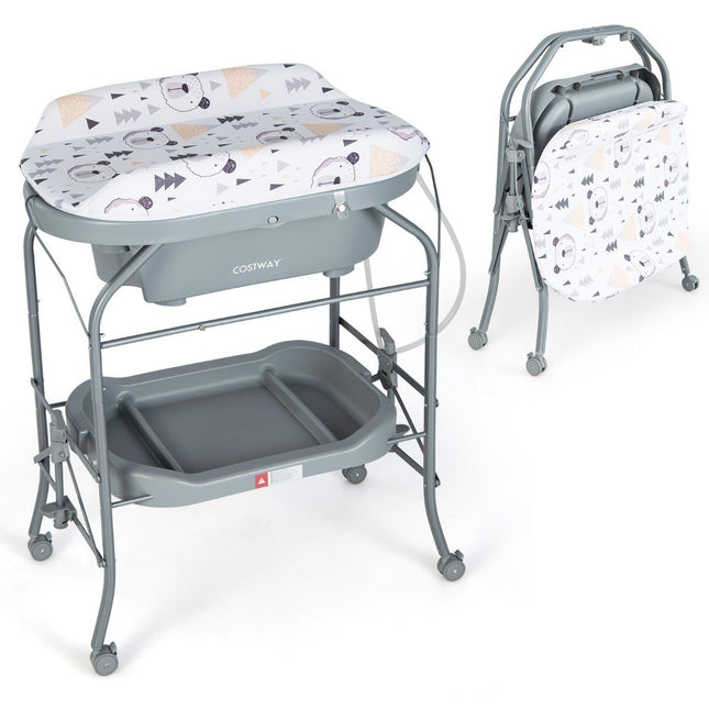 Wickeltisch mit Badewanne Tragbarer Wickeltisch mit PVC-Bezug Grau