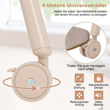Baby Wickeltisch mit Badewanne Tragbarer Wickeltisch mit PVC-Kissen 86 x 50 x 100 cm beige