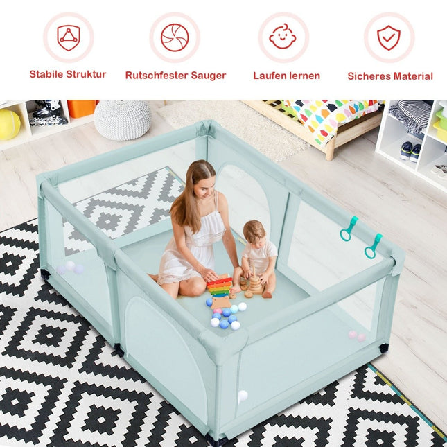 Baby Laufstall mit 50 Spielbällen Laufgitter mit Netz und Reißverschluss 120 x 190 cm Blau