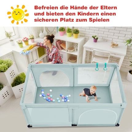 Baby Laufstall mit 50 Spielbällen Laufgitter mit Netz und Reißverschluss 120 x 190 cm Blau