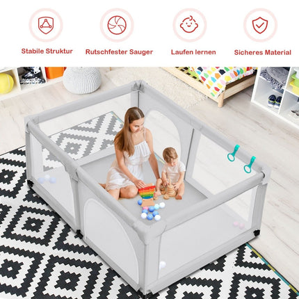 Baby playpen with 50 play balls playpen with net and zipper 120 x 190 cm gray