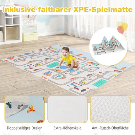 Baby Laufstall mit Matratze &amp; 50 Spielbällen &amp; 4 Zugringen &amp; 4 Reißverschlusstüren dunkelgrau