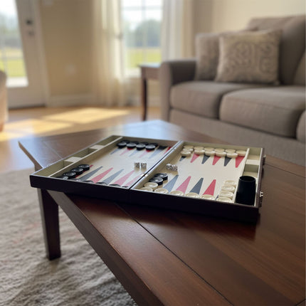 Backgammon Set with Leather Finish and Case