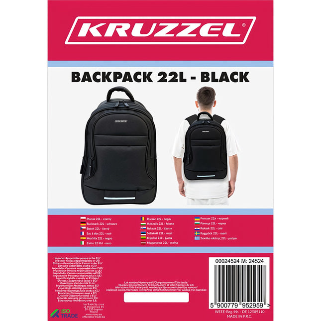 Rugzak 22L - zwart Kruzzel 24524