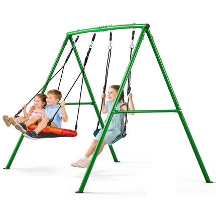 Backyard Swing Set, Saucer and Belt Seats, 440 lb