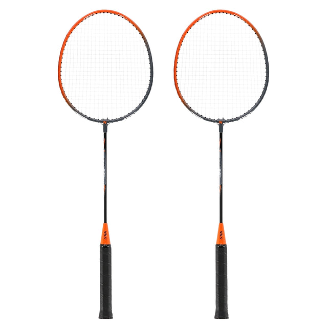 Badmintonset, 2 stalen rackets met hoes