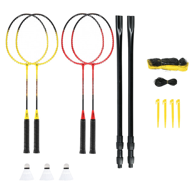 Badmintonset - 4 rackets, 3 veren shuttlecocks, net
