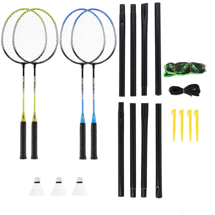 Badminton-Set – 4 Schläger, 3 Federbälle, Netz & Hülle