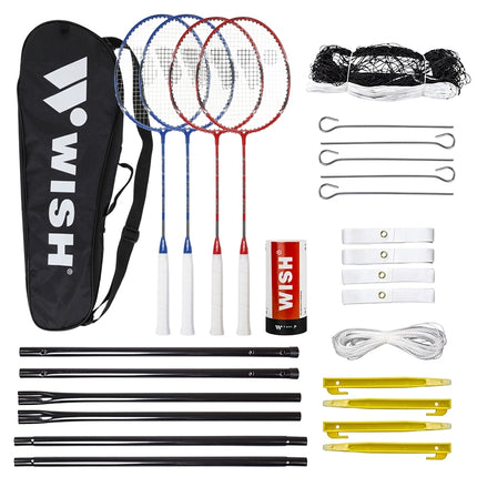 Badminton Set: 4 Rackets, 3 Shuttlecocks, Net & Lines