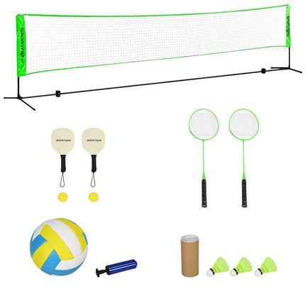 Ensemble de badminton, filet de badminton avec support, volants, 4 raquettes, filet de volley-ball réglable, avec sac de transport, pour intérieur, extérieur