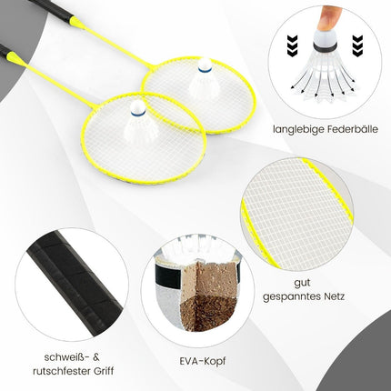 Badminton net stand portable shuttlecock game with rackets complete badminton set black