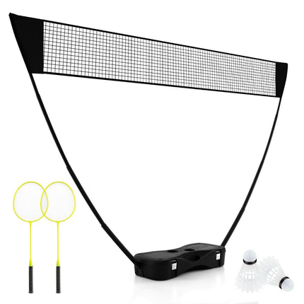 Badminton net stand portable shuttlecock game with rackets complete badminton set black