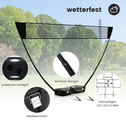 Badminton net stand portable shuttlecock game with rackets complete badminton set black