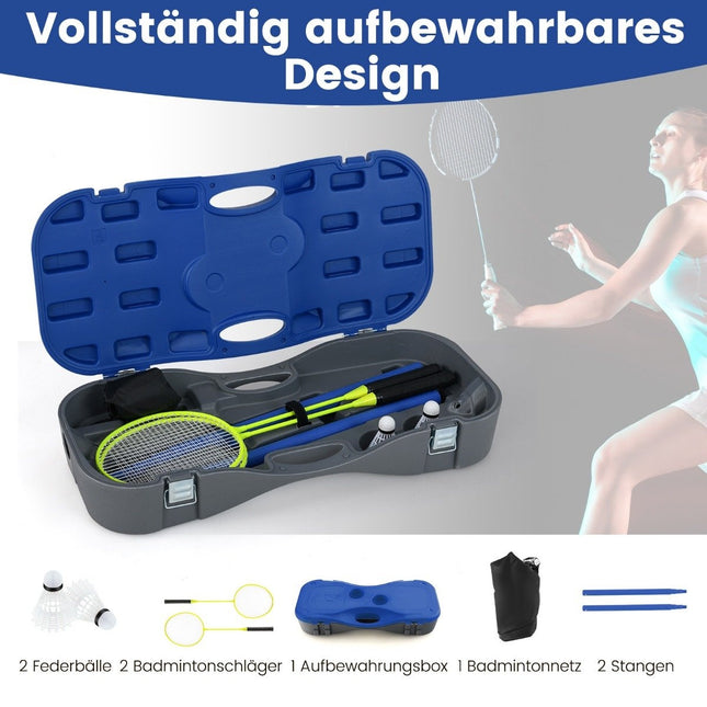 Badmintonnetstandaard, draagbaar shuttlecockspel met rackets, complete badmintonset blauw