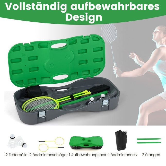 Badmintonnetzständer tragbares Federballspiel mit Schlägern komplettes Badmintonset grün