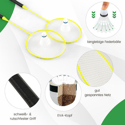 Badmintonnetzständer tragbares Federballspiel mit Schlägern komplettes Badmintonset grün