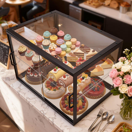 Bakery Display Case, 2-Tier Acrylic Sliding Door, 21.7 in