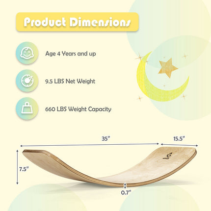 Balance Board, Birch Wood Wobble Toy 35 x 15.5 in
