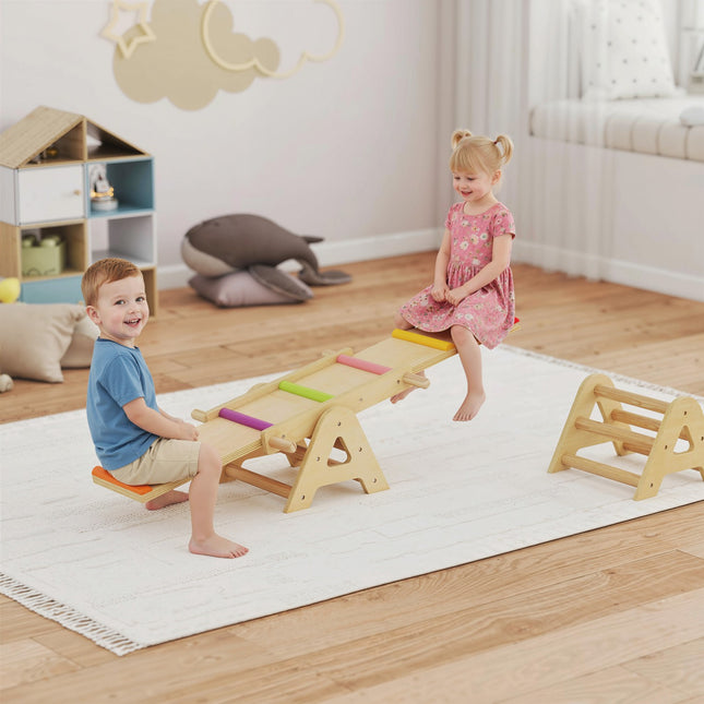 Wackelbrett & Wippe für Kinder, Holz, 133 x 38 x 24 cm