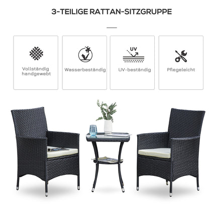 Polyrattan Gartenbalkonbank für 2 Personen, schwarz