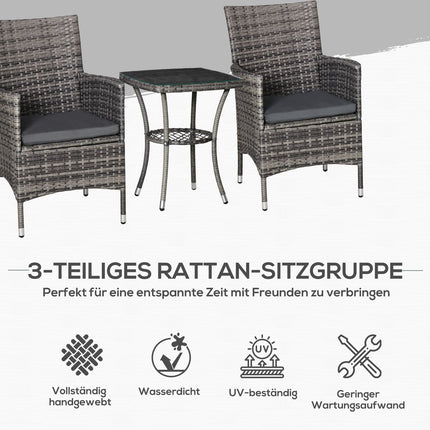 Rattan-Balkonmöbel für 2 – dunkelgrau für den Außenbereich