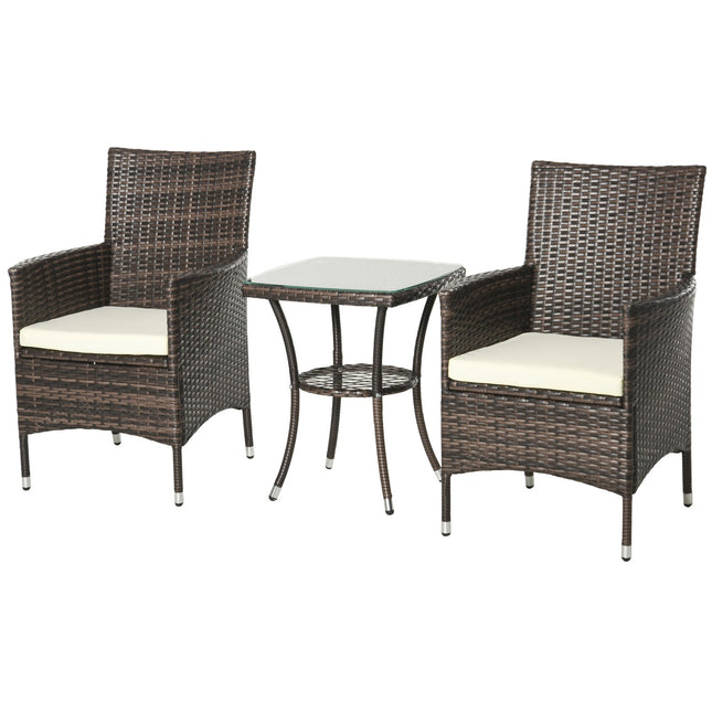 Klappbares Rattan-Bistro-Set mit Kissen, braun 60x58,5x89,5 cm