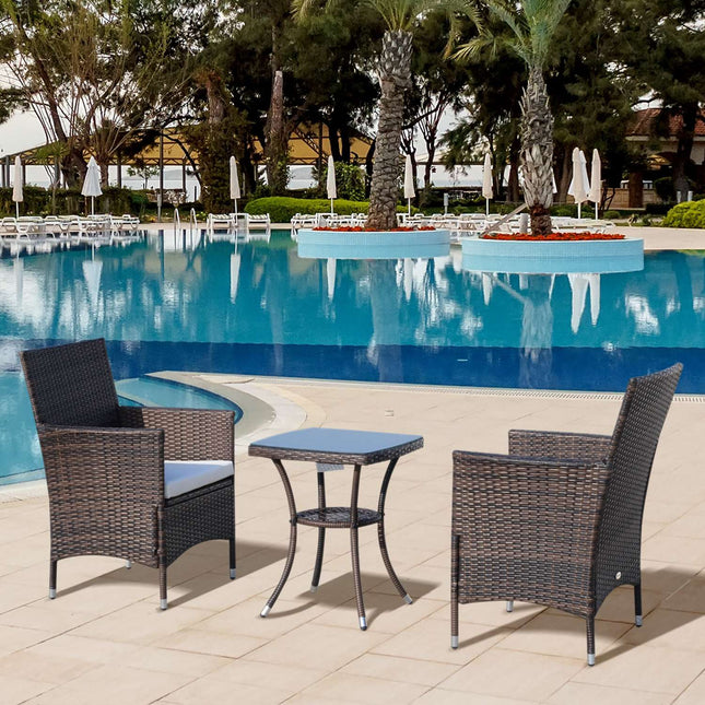 Klappbares Rattan-Bistro-Set mit Kissen, braun 60x58,5x89,5 cm
