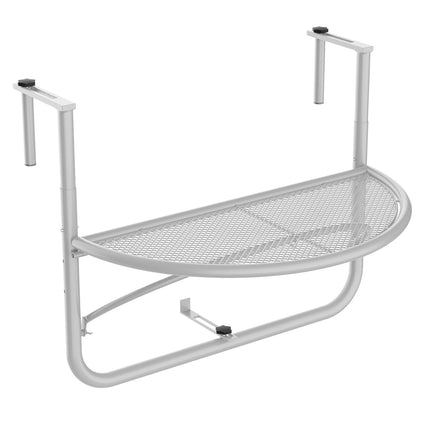 Hanging balcony table - adjustable metal, semi-circular, white