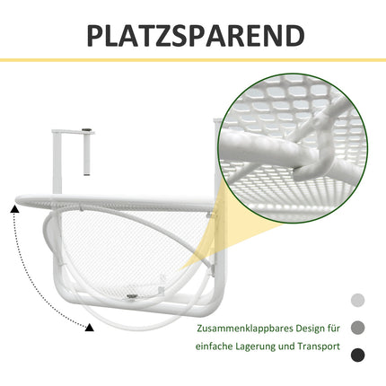 Hanging balcony table - adjustable metal, semi-circular, white