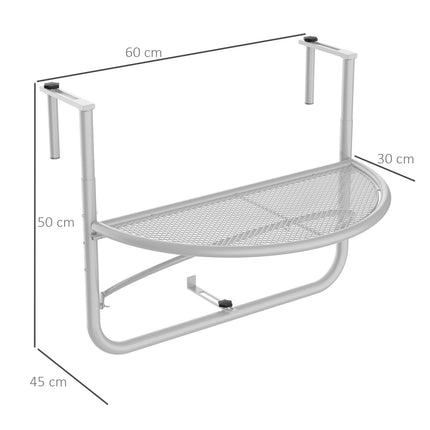 Hanging balcony table - adjustable metal, semi-circular, white