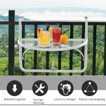 Hanging balcony table - adjustable metal, semi-circular, white