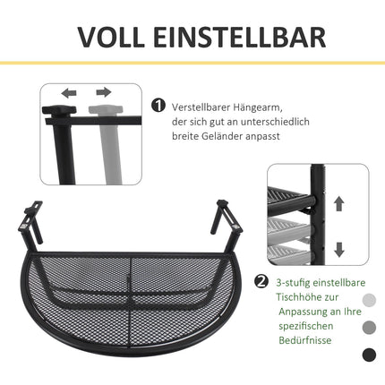 Half-round metal balcony table, height adjustable Ø30Cm