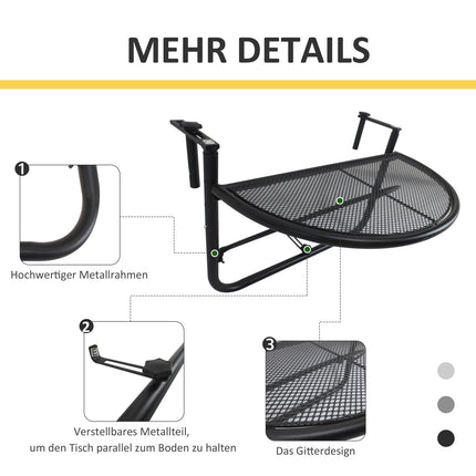 Half-round metal balcony table, height adjustable Ø30Cm