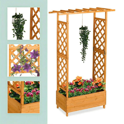 Balcony Planter With Trellis And Canopy, Fir Wood