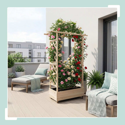 Balcony Planter With Trellis And Canopy, Fir Wood