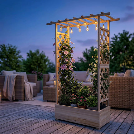 Balcony Planter With Trellis And Canopy, Fir Wood