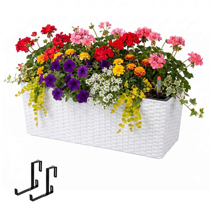 Balkon-Rattan-Pflanzgefäß mit Wasserstandsanzeige, Weiß
