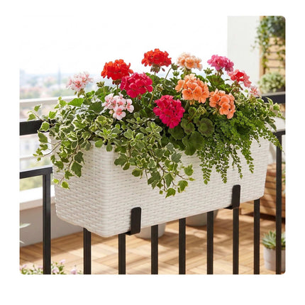 Balkon-Rattan-Pflanzgefäß mit Wasserstandsanzeige, Weiß